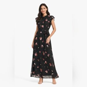 DKNY Black Maxi Dress with Pink Floral Pattern